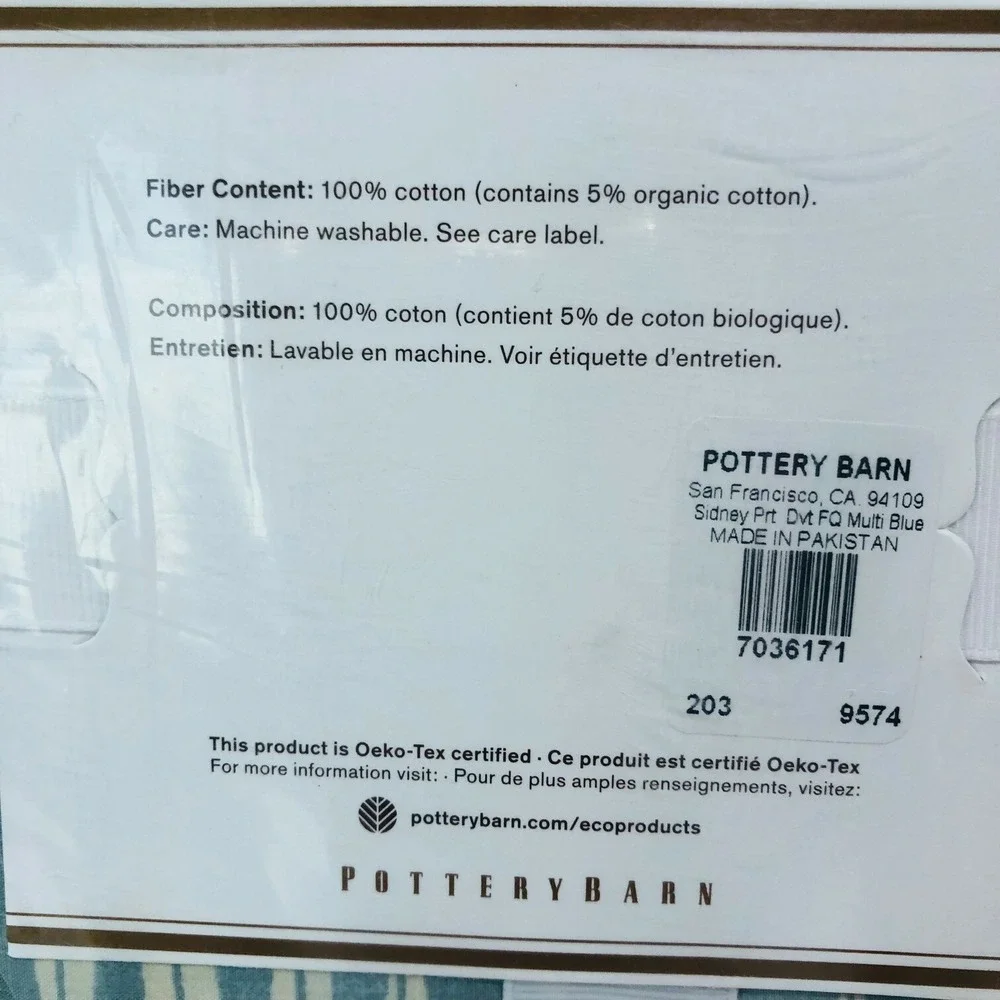 NEW Pottery Barn Duvet Cover Sidney Full Queen 92 x 88 Multi Blue Beachy Chevron